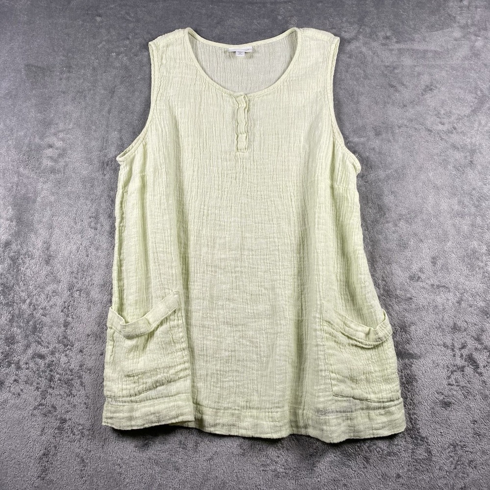 J‎ Jill Pure Jill Top Womens XLP Green Sleeveless 100% Linen Gauze Tunic Pockets
